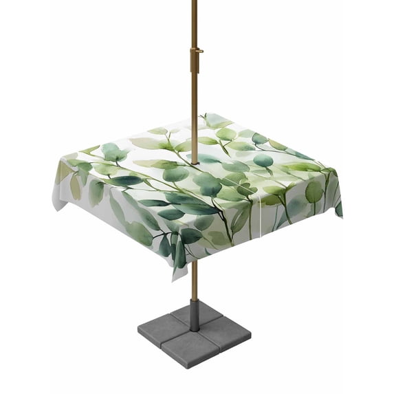 Square Outdoor Tablecloth with Umbrella Hole Eucalyptus Botanical Green Outside Table Cloth Waterproof Patio Table Cover Spring Blooms Leaves Zipper Tablecloths for Picnic Party Camping 60x60 Inch
