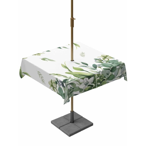 Square Outdoor Tablecloth with Umbrella Hole Eucalyptus Leaves Outside Table Cloth Waterproof Patio Table Cover Rustic Green Plants Botanical Zipper Tablecloths for Picnic Party Camping 54x54 Inch