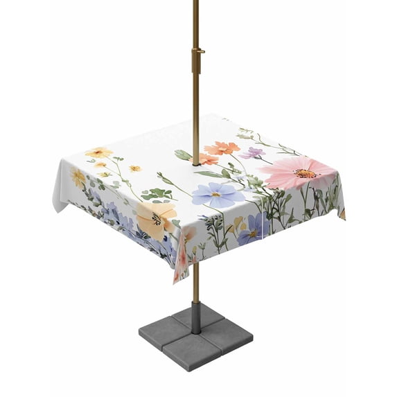 Square Outdoor Tablecloth with Umbrella Hole Floral Botanical Outside Table Cloth Waterproof Patio Table Cover Spring Flowers Farmhouse Zipper Tablecloths for Picnic Party Camping 60x60 Inch