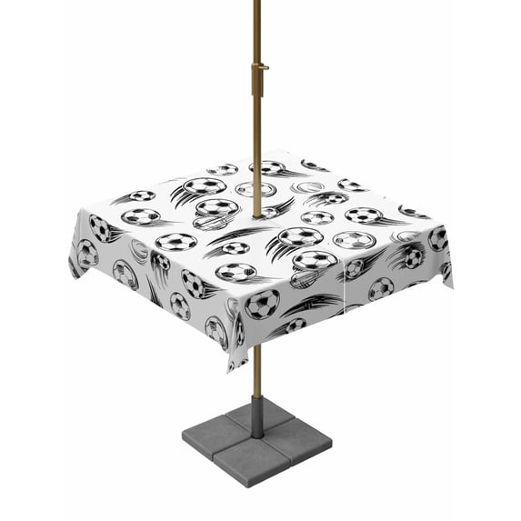 Square Outdoor Tablecloth with Umbrella Hole Football Outside Table Cloth Waterproof Patio Table Cover Modern Black White Sports Style Ball Games Zipper Tablecloths for Picnic Camping 54x54 Inch
