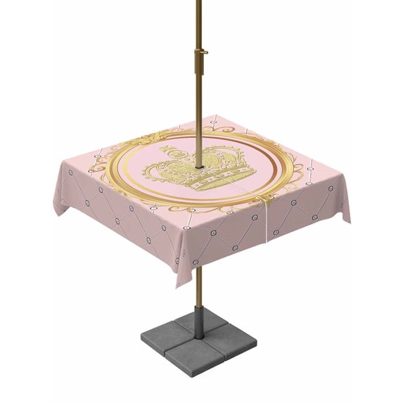 Square Outdoor Tablecloth with Umbrella Hole Golden Crown Outside Table Cloth Waterproof Patio Table Cover Pink Cartoon Funny Geometric Plaid Art Zipper Tablecloths for Picnic Camping 60x60 Inch