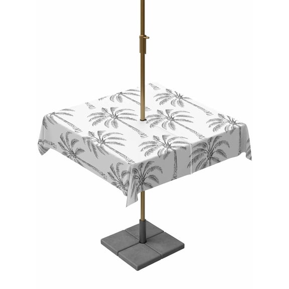 Square Outdoor Tablecloth with Umbrella Hole Gray Palm Tree Table Cloth Waterproof Patio Table Cover Tropical Summer Botanical Forest Modern Zipper Tablecloths for Picnic Party Camping 54x54 Inch