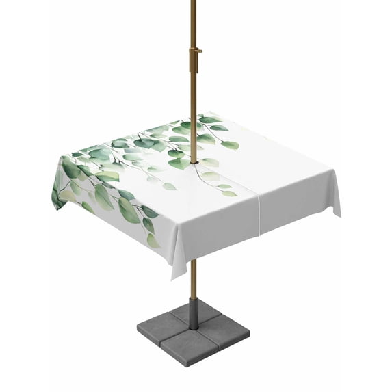 Square Outdoor Tablecloth with Umbrella Hole Green Eucalyptus Leaf Outside Table Cloth Waterproof Patio Table Cover Spring Natural Botanical Vines Zipper Tablecloths for Picnic Camping 54x54 Inch