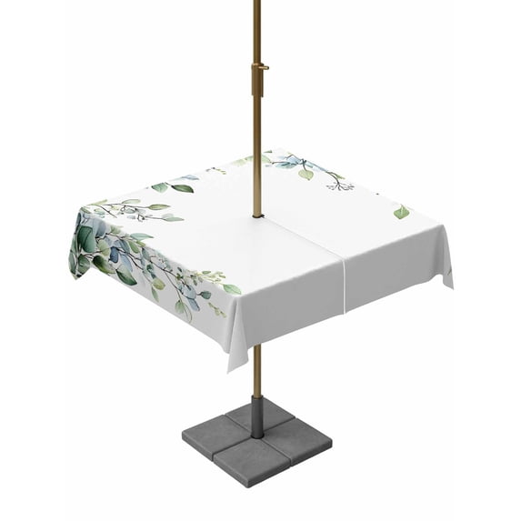 Square Outdoor Tablecloth with Umbrella Hole Green Eucalyptus Leaves Outside Table Cloth Waterproof Patio Table Cover Summer Botanical Vines Plants Zipper Tablecloths for Picnic Camping 60x60 Inch