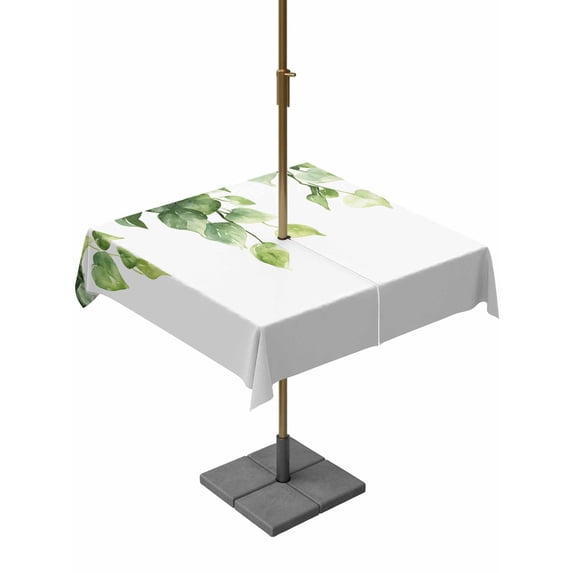 Square Outdoor Tablecloth with Umbrella Hole Green Leaves Outside Table Cloth Waterproof Patio Table Cover Simple Summer Spring Botanical Vines Zipper Tablecloths for Picnic Party Camping 54x54 Inch