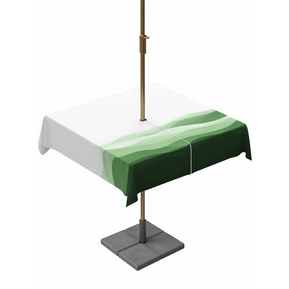 Square Outdoor Tablecloth with Umbrella Hole Green Ombre Outside Table Cloth Waterproof Patio Table Cover Summer Minimalist Ocean Waves Zipper Tablecloths for Picnic Party Camping 60x60 Inch