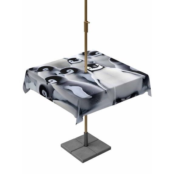 Square Outdoor Tablecloth with Umbrella Hole Grey Penguins Outside Table Cloth Waterproof Patio Table Cover Winter Animals Vintage Gray Zipper Tablecloths for Picnic Party Camping 60x60 Inch