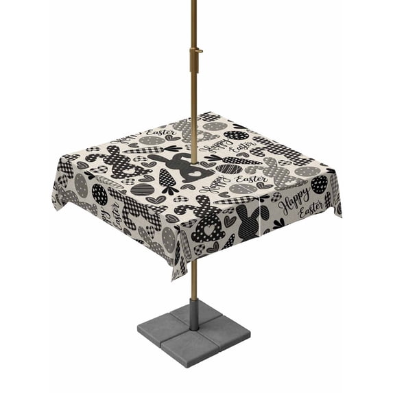 Square Outdoor Tablecloth with Umbrella Hole Happy Easter Outside Table Cloth Waterproof Patio Table Cover Vintage Rabbits Carrots Eggs Love Beige Zipper Tablecloths for Picnic Camping 60x60 Inch