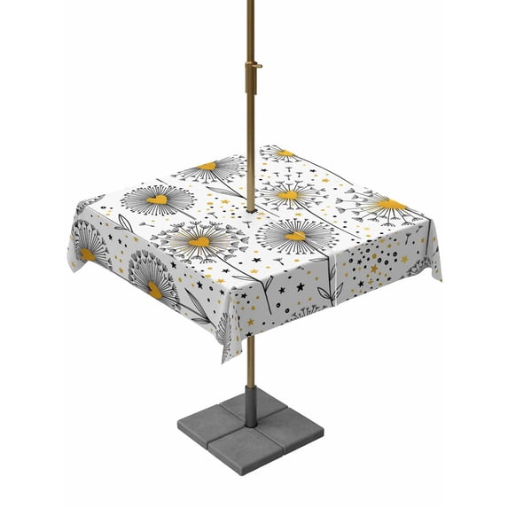 Square Outdoor Tablecloth with Umbrella Hole Love Heart Flowers Outside Table Cloth Waterproof Patio Table Cover Farmhouse Star Cute Botanical Zipper Tablecloths for Picnic Party Camping 60x60 Inch
