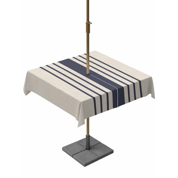 Square Outdoor Tablecloth with Umbrella Hole Midnight Blue Striped Outside Table Cloth Waterproof Patio Table Cover Beige Geometric Modern Art Zipper Tablecloths for Picnic Party Camping 60x60 Inch