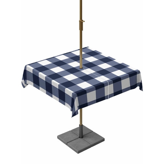 Square Outdoor Tablecloth with Umbrella Hole Navy Blue Check Outside Table Cloth Waterproof Patio Table Cover Farmhouse Buffalo Plaid Blue Zipper Tablecloths for Picnic Party Camping 54x54 Inch