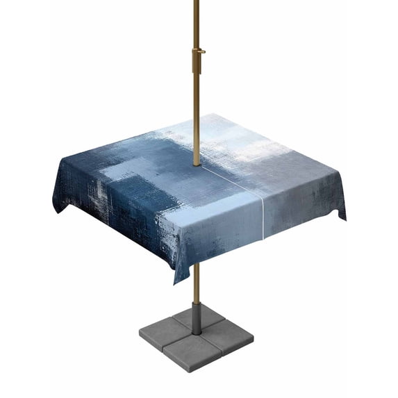 Square Outdoor Tablecloth with Umbrella Hole Navy Blue Grey Outside Table Cloth Waterproof Patio Table Cover Modern Ombre Oil Painted Abstract Art Zipper Tablecloths for Picnic Camping 60x60 Inch
