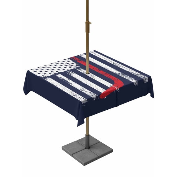 Square Outdoor Tablecloth with Umbrella Hole Navy Blue Hockey American Flag Outside Table Cloth Waterproof Patio Table Cover Vintage Abstract US Flag Zipper Tablecloths for Picnic Camping 60x60 Inch