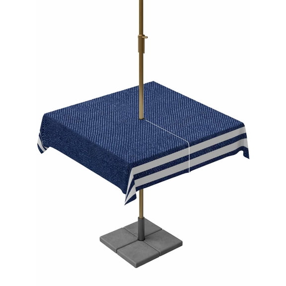 Square Outdoor Tablecloth with Umbrella Hole Navy Blue Striped Outside Table Cloth Waterproof Patio Table Cover Modern Art Farmhouse Stripes Zipper Tablecloths for Picnic Party Camping 54x54 Inch