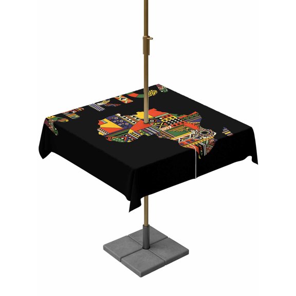 Square Outdoor Tablecloth with Umbrella Hole North America Outside Table Cloth Waterproof Patio Table Cover Colorful Maps Boho Ethnic Patterned Art Zipper Tablecloths for Picnic Camping 54x54 Inch