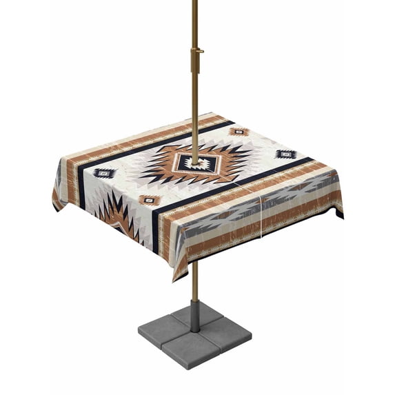 Square Outdoor Tablecloth with Umbrella Hole Orange Boho Outside Table Cloth Waterproof Patio Table Cover Southwestern Ethnic Aztec Retro Geometric Zipper Tablecloths for Picnic Camping 60x60 Inch