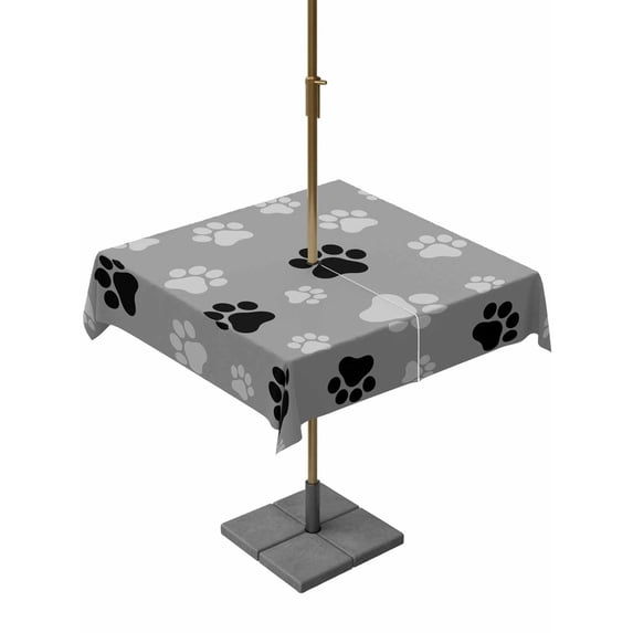 Square Outdoor Tablecloth with Umbrella Hole Pet Paw Printed Outside Table Cloth Waterproof Patio Table Cover Modern Black Grey Watercolor Dog Claws Zipper Tablecloths for Picnic Camping 54x54 Inch