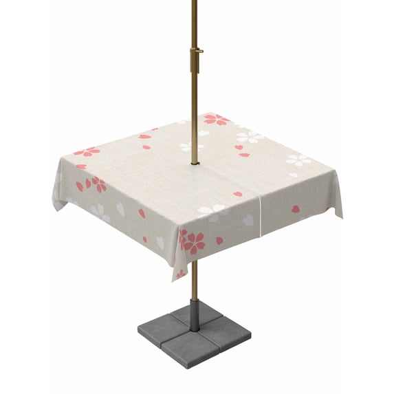 Square Outdoor Tablecloth with Umbrella Hole Pink Cherry Floral Outside Table Cloth Waterproof Patio Table Cover Modern Art Falling Petals Burlap Zipper Tablecloths for Picnic Camping 60x60 Inch