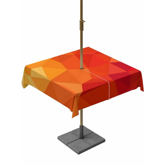 Square Outdoor Tablecloth with Umbrella Hole Red Orange Outside Table Cloth Waterproof Patio Table Cover Modern Abstract Ombre Geometric Aesthetic Zipper Tablecloths for Picnic Camping 54x54 Inch