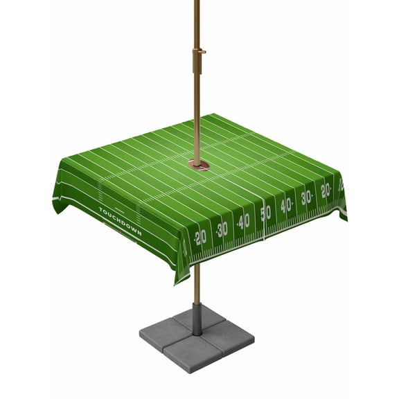 Square Outdoor Tablecloth with Umbrella Hole Rugby Sport Outside Table Cloth Waterproof Patio Table Cover American Football Field Stadium Zipper Tablecloths for Picnic Party Camping 54x54 Inch