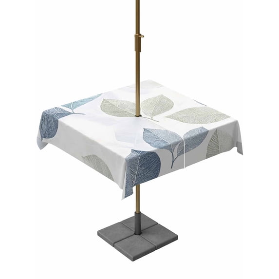 Square Outdoor Tablecloth with Umbrella Hole Sage Green Blue Leaves Outside Table Cloth Waterproof Patio Table Cover Vintage Rustic Botanical Zipper Tablecloths for Picnic Party Camping 60x60 Inch