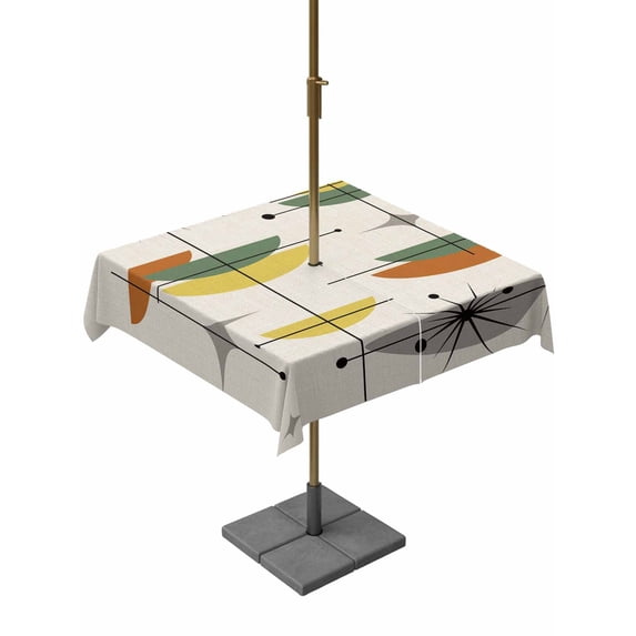 Square Outdoor Tablecloth with Umbrella Hole Sage Green Boho Outside Table Cloth Waterproof Patio Table Cover Geometric Bohemian Color Block Zipper Tablecloths for Picnic Party Camping 54x54 Inch