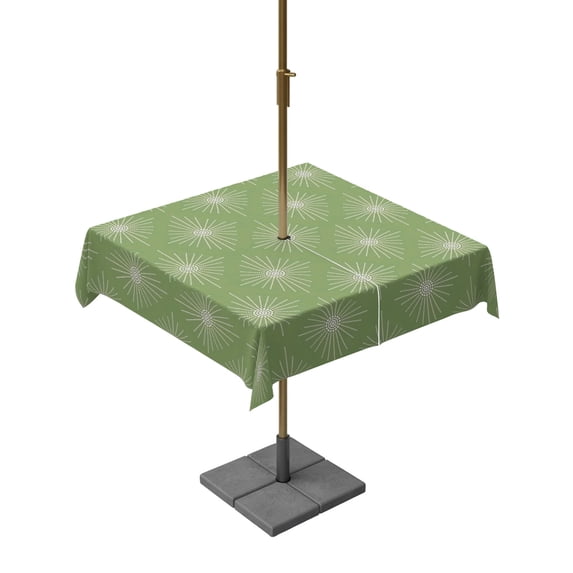 Square Outdoor Tablecloth with Umbrella Hole Sage Green Dotted Lines Outside Table Cloth Waterproof Patio Table Cover Geometric Abstract Art Zipper Tablecloths for Picnic Party Camping 60x60 Inch