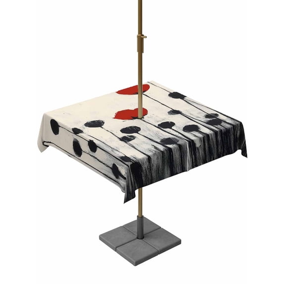 Square Outdoor Tablecloth with Umbrella Hole Spring Floral Outside Table Cloth Waterproof Patio Table Cover Botanical Oil Painting Red Black Flowers Zipper Tablecloths for Picnic Camping 60x60 Inch