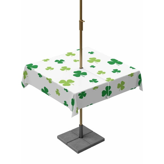 Square Outdoor Tablecloth with Umbrella Hole St. Patrick's Day Outside Table Cloth Waterproof Patio Table Cover Spring Lucky Shamrock Grass Watercolor Zipper Tablecloths for Picnic Camping 60x60 Inch