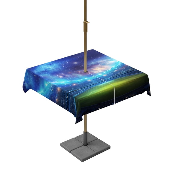 Square Outdoor Tablecloth with Umbrella Hole Stadium Night Outside Table Cloth Waterproof Patio Table Cover Football Field Sky Zipper Tablecloths for Picnic Party Camping 54x54 Inch
