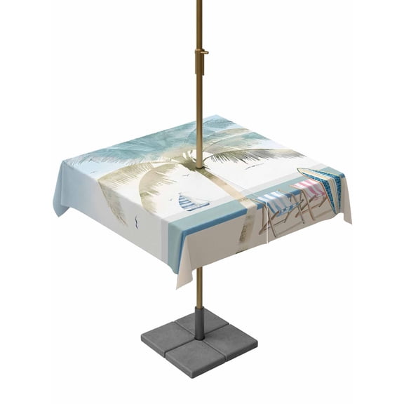 Square Outdoor Tablecloth with Umbrella Hole Summer Beach Chair Outside Table Cloth Waterproof Patio Table Cover Coastal Palm Trees Canoeing Zipper Tablecloths for Picnic Party Camping 60x60 Inch