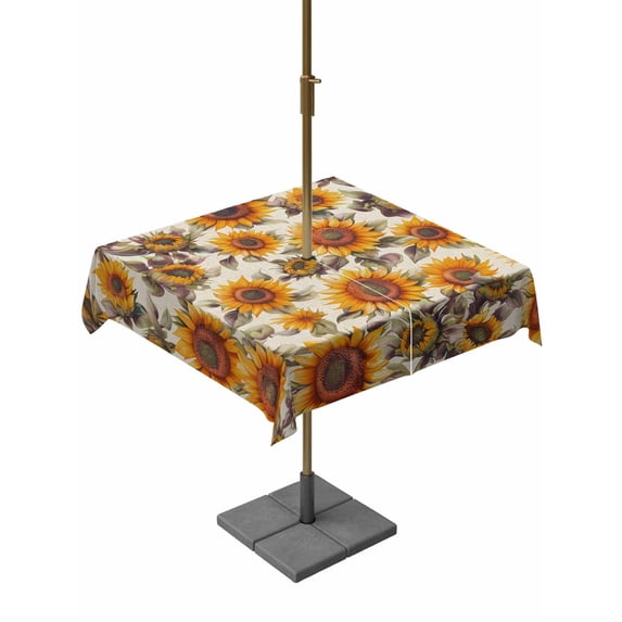 Square Outdoor Tablecloth with Umbrella Hole Sunflower Fall Outside Table Cloth Waterproof Patio Table Cover Autumn Rustic Vintage Botanical Floral Zipper Tablecloths for Picnic Camping 54x54 Inch