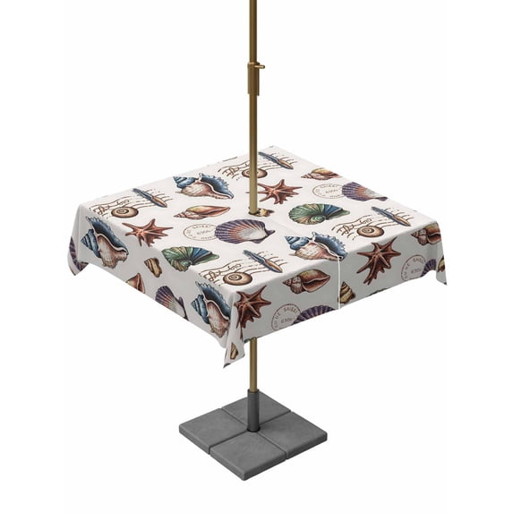 Square Outdoor Tablecloth with Umbrella Hole Vintage Coastal Outside Table Cloth Waterproof Patio Table Cover Shell Conch Ocean Underwater Zipper Tablecloths for Picnic Party Camping 54x54 Inch