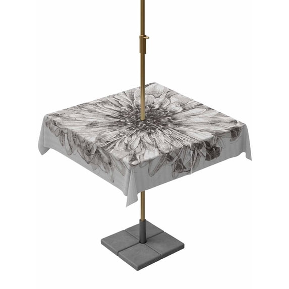 Square Outdoor Tablecloth with Umbrella Hole Vintage Spring Floral Outside Table Cloth Waterproof Patio Table Cover Elegant Flowers Retro Art Zipper Tablecloths for Picnic Party Camping 54x54 Inch