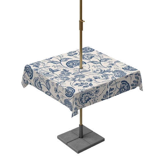 Square Outdoor Tablecloth with Umbrella Hole Vintage Spring Floral Outside Table Cloth Waterproof Patio Table Cover Farmhouse Summer Botanical Retro Zipper Tablecloths for Picnic Camping 60x60 Inch