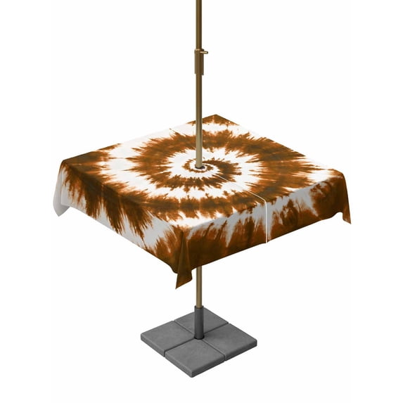 Square Outdoor Tablecloth With Umbrella Hole And Zipper– Abstract Explosion Tie Dye Waterproof Patio Table Cover for Party, Picnic, Backyard, 54"x54" , Brown White