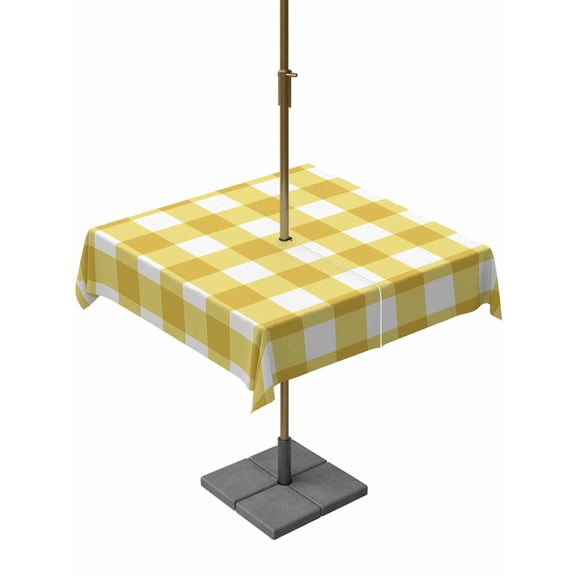 Square Outdoor Tablecloth With Umbrella Hole And Zipper– Farmhouse Vintage Waterproof Patio Table Cover for Party, Picnic, Backyard, 54"x54" , Gingham Checkered Texture Yellow White