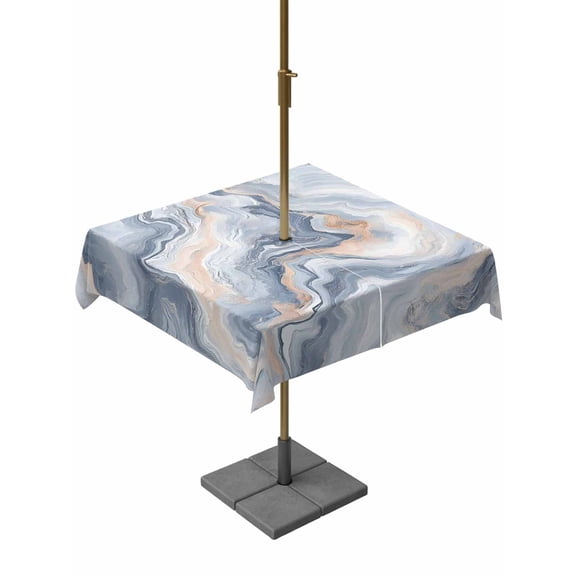 Square Outdoor Tablecloth With Umbrella Hole And Zipper– Gray Slate Blue Waterproof Patio Table Cover for Party, Picnic, Backyard, 54"x54" , Abstract Marble Textured