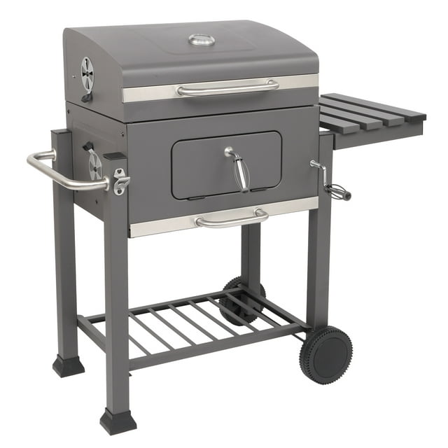 Portable BBQ Charcoal Grill for Patio, 22.8'' BBQ Charcoal Grill with Bottom Shelf, Cooking Grate Charcoal Grill w/Temperature Gauge and Enameled Grate, Premium Cooking Grate for Steak Chicken, S9458