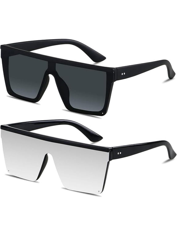 Square Oversized Sunglasses for Women Men Big Flat Top Fashion Shield Large UV Protection Rimless Shades