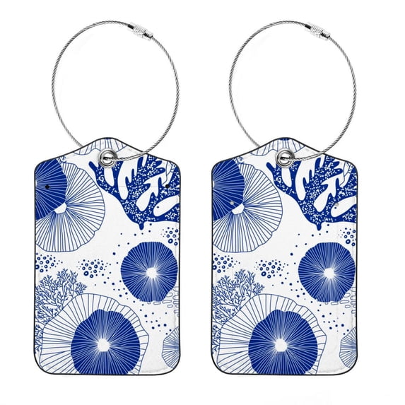 Square PU Leather Luggage Tags, 2 Pack, with Privacy Cover and Stainless Steel Ring - Suitable for Travel, Backpack, Handbag - Bag Tags, Handbag Tags Corals and Algae