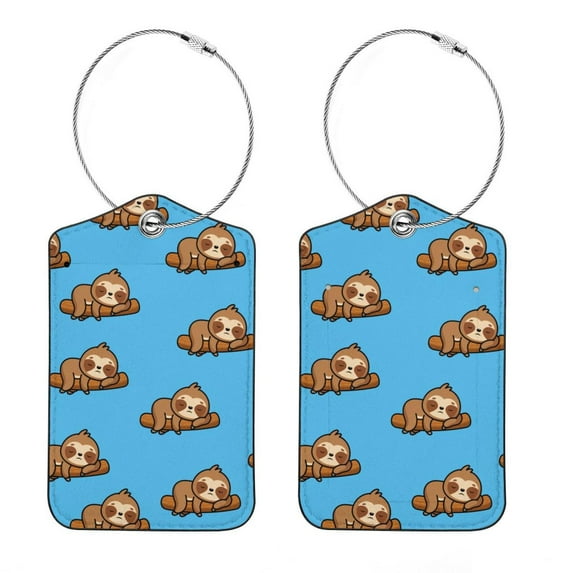 Square PU Leather Luggage Tags, 2 Pack, with Privacy Cover and Stainless Steel Ring - Suitable for Travel, Backpack, Handbag - Bag Tags, Handbag Tags Sloth