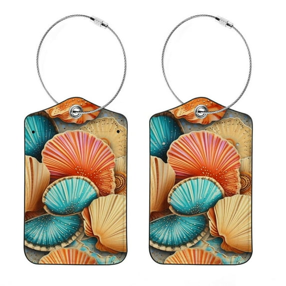 Square PU Leather Luggage Tags, 2 Pack, with Privacy Cover and Stainless Steel Ring - Suitable for Travel, Backpack, Handbag - Bag Tags, Handbag Tags Shell