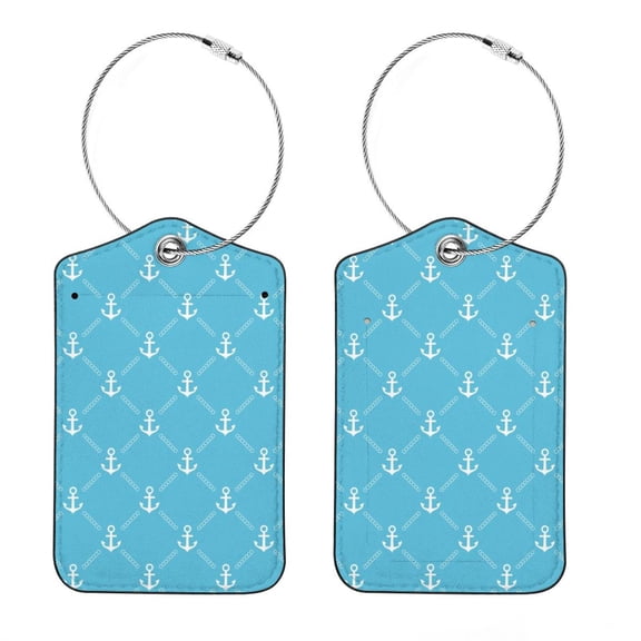 Square PU Leather Luggage Tags - 2 Pack with Privacy Cover and Stainless Steel Ring - Suitable for Travel, Backpack, Handbag - Suitcase Tags, Travel Tag Anchor