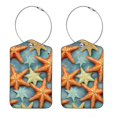 thumbnail image 1 of Square PU Leather Luggage Tags - 2 Pack with Privacy Cover and Stainless Steel Ring - Suitable for Travel, Backpack, Handbag - Suitcase Tags, Travel Tag Starfish, 1 of 7