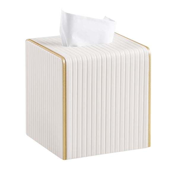 Square PU Leather Tissue Box Cover with Magnetic Closure, Decorative Tissue Holder & Storage Container for Bedroom, Living Room, Dining Room, Bathroom, Countertop, Desk & Office(White)