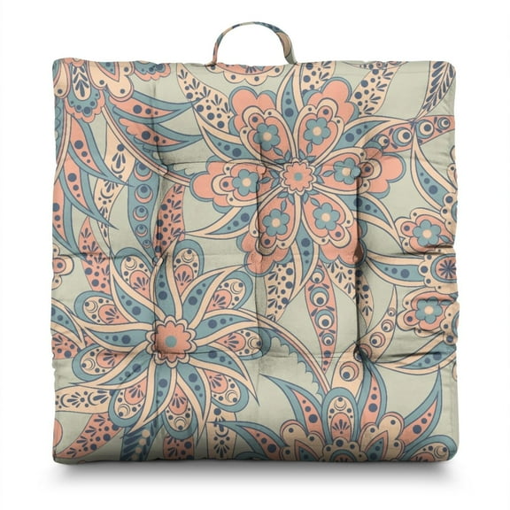 Square Paisley Floor Pillow, Boho Meditation Cushion for Yoga Sitting and Home Decor 22 x 22