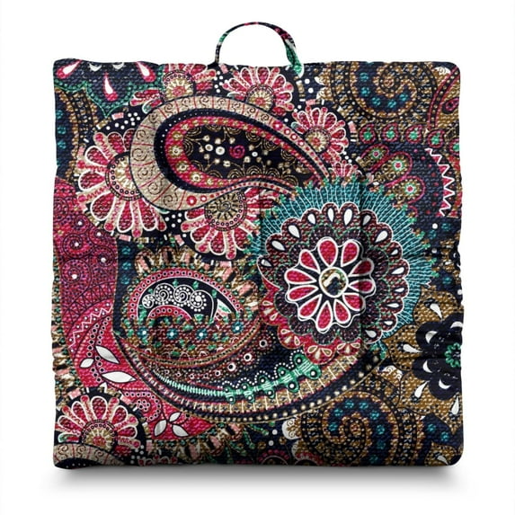Square Paisley Meditation Cushion, Boho Style Floor Pillow for Sitting Comfort and Yoga Poses 22 x 22