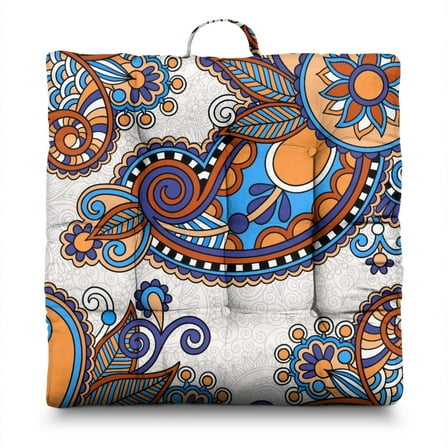 Square Paisley Meditation Pillow, Boho Floor Cushion for Sitting Comfort, Yoga Pillow for Home or Studio 22 x 22