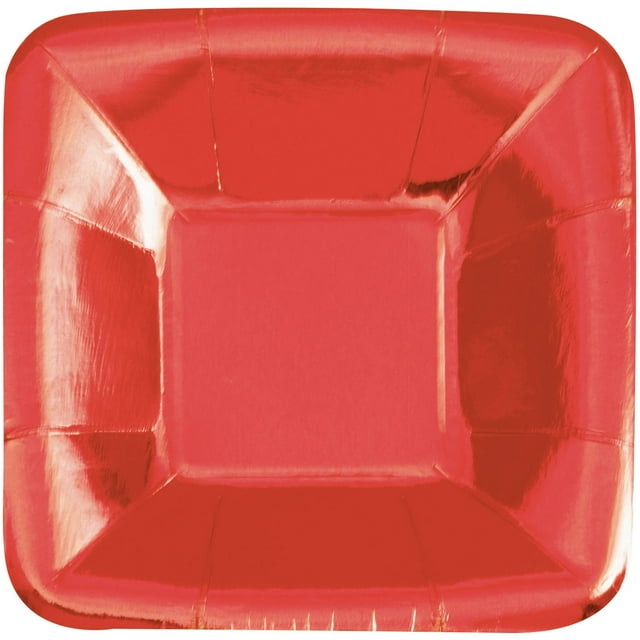 Square Paper Appetizer Plates, 5 in, Foil Red, 8ct